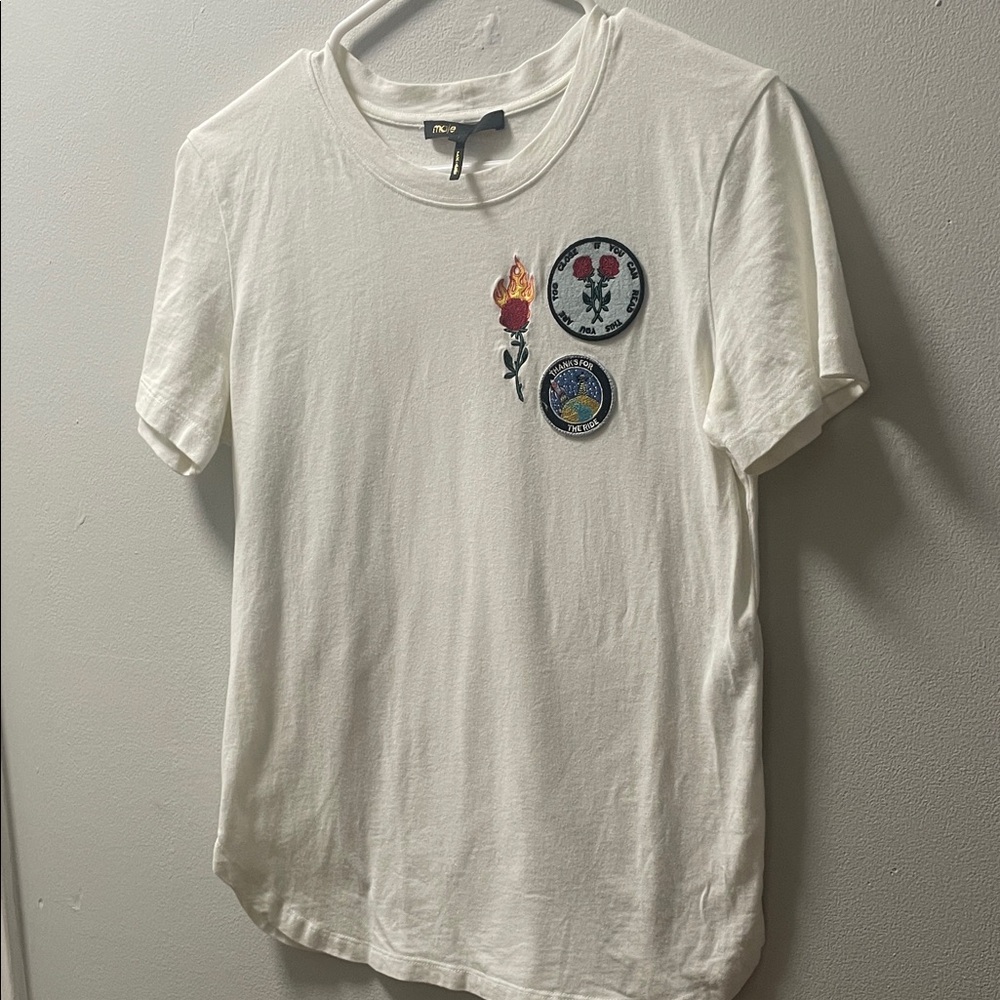 Maje White Tee with Colorful Patches
